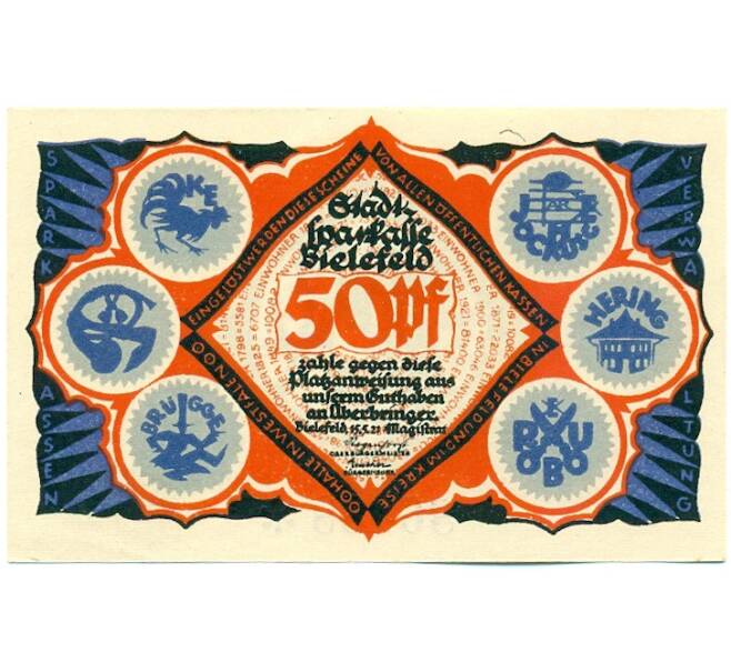 Банкнота 50 пфеннигов 1921 года Германия — город Билефельд (Нотгельд) (Артикул: K12-41718) — Фото №1