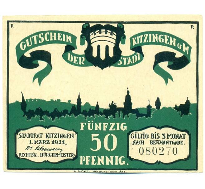 Банкнота 50 пфеннигов 1921 года Германия — город Китцинген (Нотгельд) (Артикул: K12-41753) — Фото №1