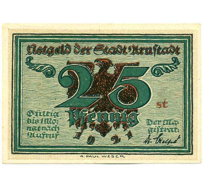 Банкнота 25 пфеннигов 1921 года Германия — город Арнштадт (Нотгельд) (Артикул: K12-41761) — Фото №1