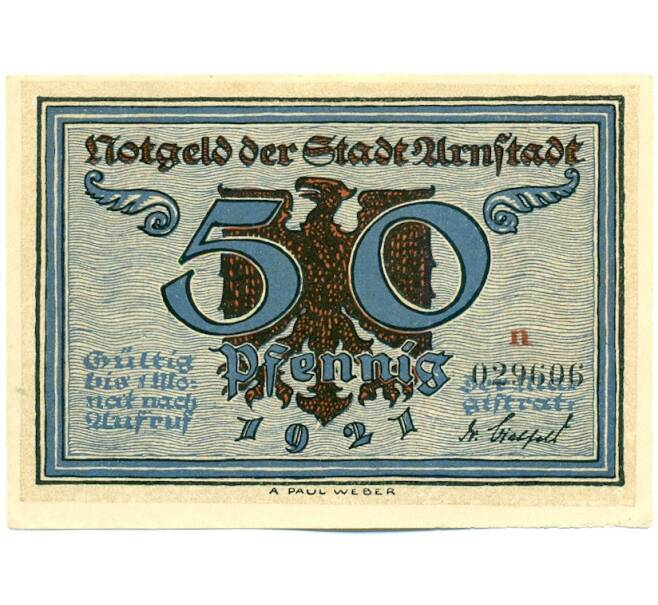 Банкнота 50 пфеннигов 1921 года Германия — город Арнштадт (Нотгельд) (Артикул: K12-41765) — Фото №1