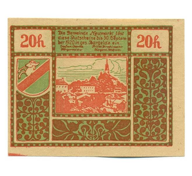 Банкнота 20 геллеров 1920 года Австрия — Ноймаркт Зальцбург (Нотгельд) (Артикул: K12-41811) — Фото №1