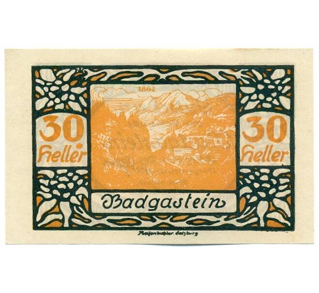 Банкнота 30 геллеров 1920 года Австрия — Бад-Гаштайн (Нотгельд) (Артикул: K12-41817) — Фото №1