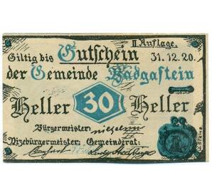 30 геллеров 1920 года Австрия — Бад-Гаштайн (Нотгельд) — Фото №1