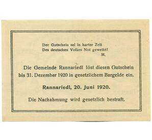 10 геллеров 1920 года Австрия — Раннариедль (Нотгельд) — Фото №2