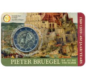 2 евро 2019 года Бельгия — 450 лет со дня смерти Питера Брейгеля Старшего (надписи на лицевой стороне блистера на фламандском и английском языке) — Фото №1