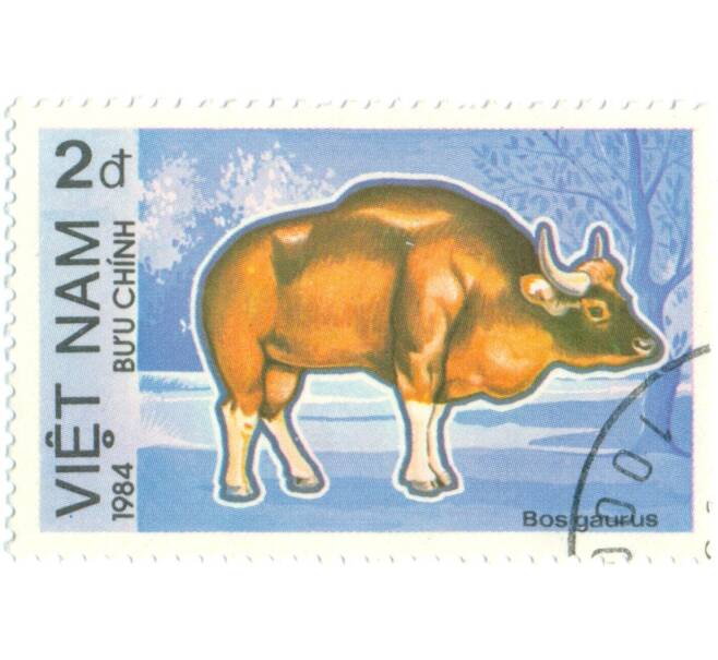 Почтовая марка 2 донга 1984 года Вьетнам «Гаур» (Артикул: T11-14708) — Фото №1