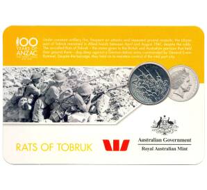 20 центов 2016 года Австралия «100 лет АНЗАК  — Крысы Тобрука» в подарочном блистере — Фото №1