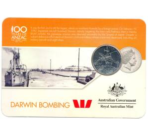 20 центов 2016 года Австралия «100 лет АНЗАК — Бомбардировка Дарвина» в подарочном блистере — Фото №1