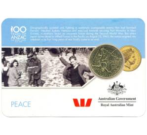 25 центов 2016 года Австралия «100 лет АНЗАК  — Мир» в подарочном буклете — Фото №1