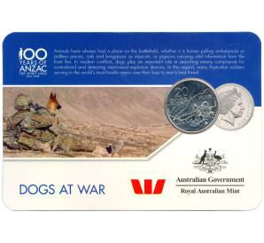 20 центов 2016 года Австралия «100 лет АНЗАК  — Боевые собаки» в подарочном буклете — Фото №1