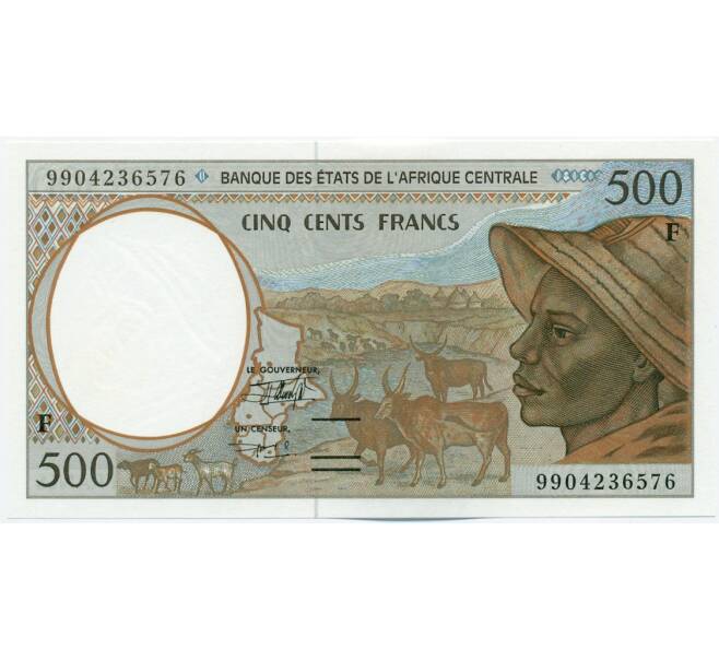 Банкнота 500 франков 1999 года Центрально-африканский валютный союз — литера F (ЦАР) (Артикул: K12-46120) — Фото №1