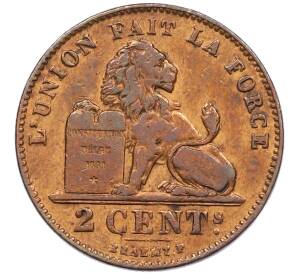 2 сантима 1909 года Бельгия — надпись на французском (DES BELGES) — Фото №1