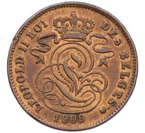 2 сантима 1909 года Бельгия — надпись на французском (DES BELGES) — Фото №2