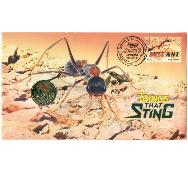 Монета 1 доллар 2014 года Австралия «Муравьи-бульдоги» (в конверте с маркой) (Артикул: T11-16326)
