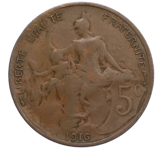 Монета 5 сантимов 1916 года Франция (Артикул: K12-48793) — Фото №1