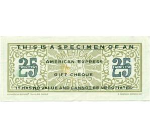 Дорожный чек на 25 долларов 1987 года США «American express» (ОБРАЗЕЦ) — Фото №2