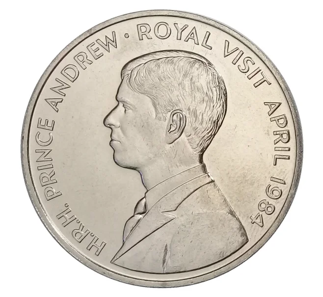 Монета 50 пенсов 1984 года Остров Вознесения — Королевский визит Принца Эндрю (Артикул M2-30979)