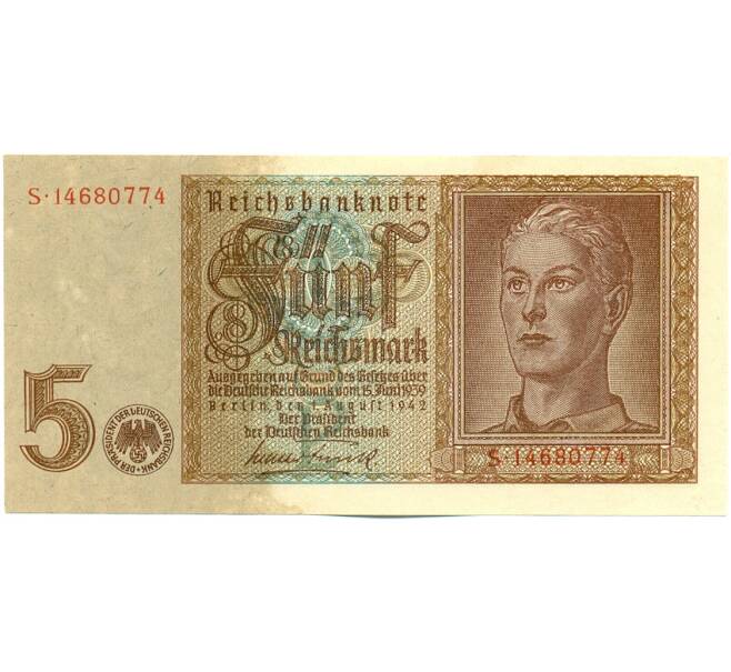 Банкнота 5 рейхсмарок 1942 года Германия (Артикул: K12-52087) — Фото №1