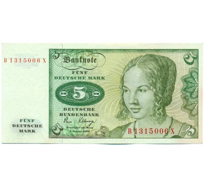 Банкнота 5 марок 1980 года Западная Германия (ФРГ) (Артикул: K12-52088) — Фото №1