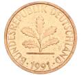 Монета 1 пфенниг 1991 года J Германия (Артикул: K12-52973) — Фото №1