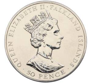 50 пенсов 1999 года Фолклендские острова «125 лет со дня рождения Уинстона Черчиля» — Фото №2