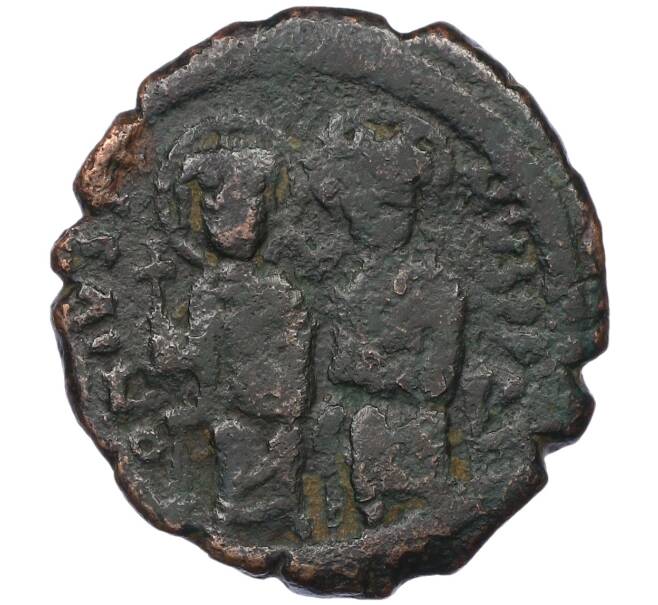 Монета Фоллис 566-578 года Византия — Юстиниан II (Инкузный брак) (Артикул: T11-19121) — Фото №1