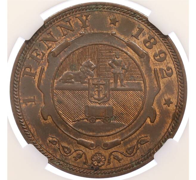 Монета 1 пенни 1892 года Южно-Африканская республика (Трансвааль) в слабе ННР (MS64BN) (Артикул: M2-83596) — Фото №1