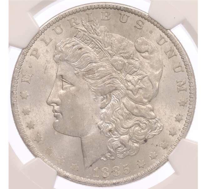 Монета 1 доллар 1885 года О США — в слабе NGC (MS63) (Артикул: M2-83598) — Фото №1