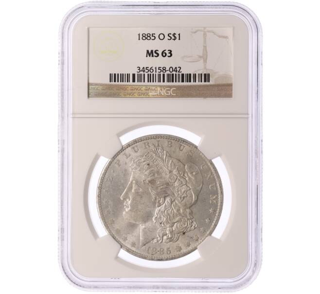 Монета 1 доллар 1885 года О США — в слабе NGC (MS63) (Артикул: M2-83598)