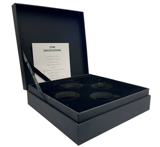 Оригинальная подарочная коробка для монет 25 центов 2025 года Самоа серии «Четыре хранителя» (Артикул: A1-0783)