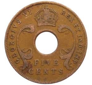 5 центов 1942 года Британская Восточная Африка — Фото №2