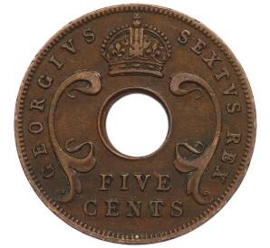 5 центов 1949 года Британская Восточная Африка — Фото №2