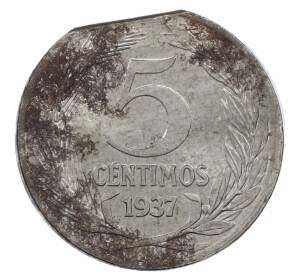 5 сентимо 1937 года Испания (Брак — край листа) — Фото №1