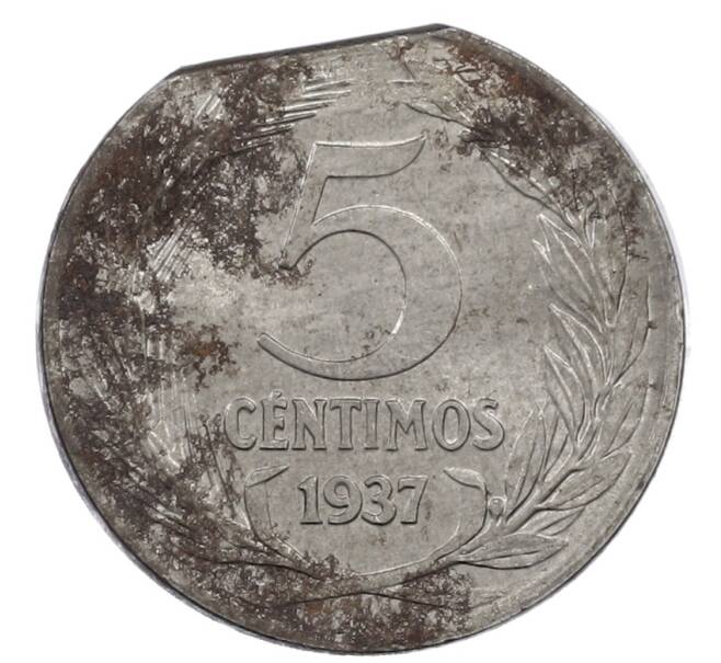 Монета 5 сентимо 1937 года Испания (Брак — край листа) (Артикул: M2-88081) — Фото №1