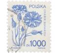 Почтовая марка 1000 злотых 1989 года Польша «Василек голубой» (Артикул: K12-63380) — Фото №1
