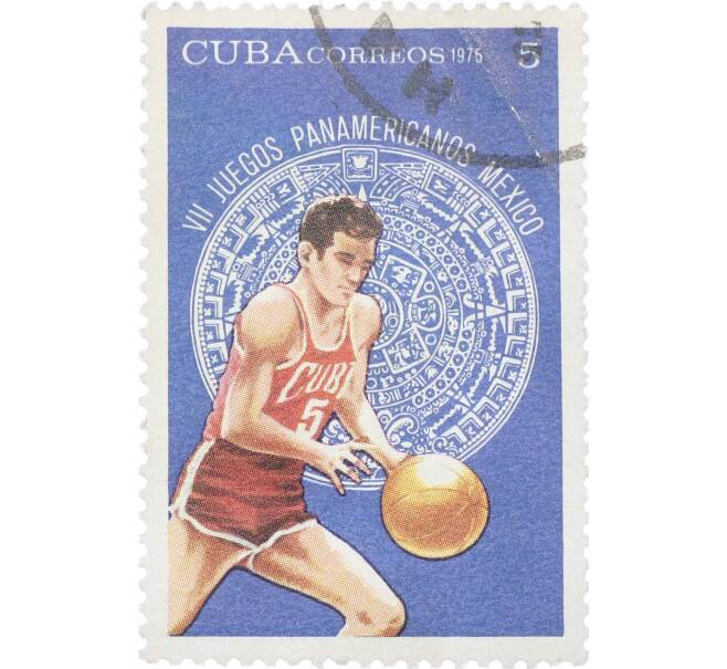 Почтовая марка 5 сентаво 1975 года Куба «Американские игры в Мексике — Баскетбол» (Артикул: K12-63383) — Фото №1