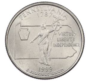 1/4 доллара (25 центов) 1999 года Р США «Штаты и территории — Пенсильвания» — Фото №1