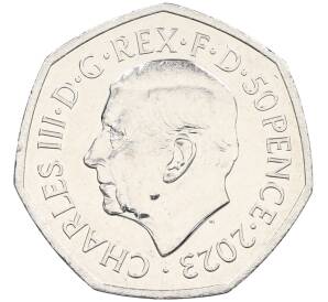 50 пенсов 2023 года Великобритания «Коронация короля Карла III (Портрет без короны)» — Фото №2