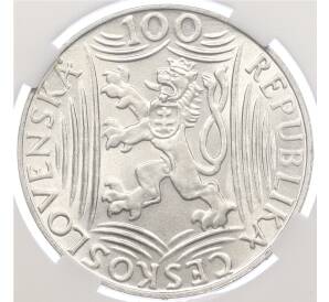 100 крон 1949 года Чехословакия «70 лет со дня рождения Иосифа Сталина» в слабе ННР (MS65) — Фото №2