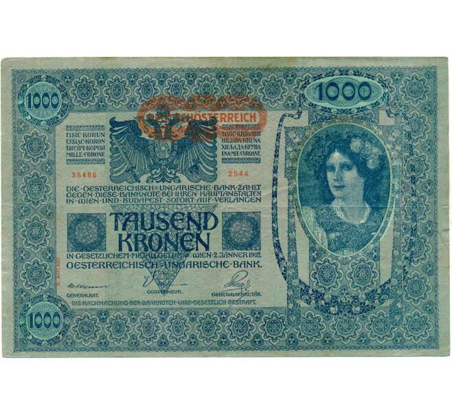 Банкнота 1000 крон 1919 года Австрия (Надпечатка на 1000 крон 1902 года) (Артикул: B2-13515) — Фото №1