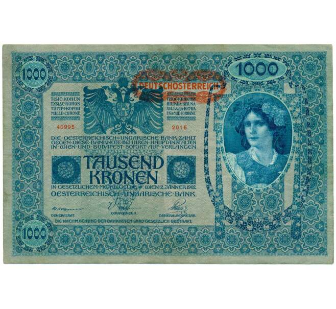 Банкнота 1000 крон 1919 года Австрия (Надпечатка на 1000 крон 1902 года) (Артикул: B2-13518) — Фото №1