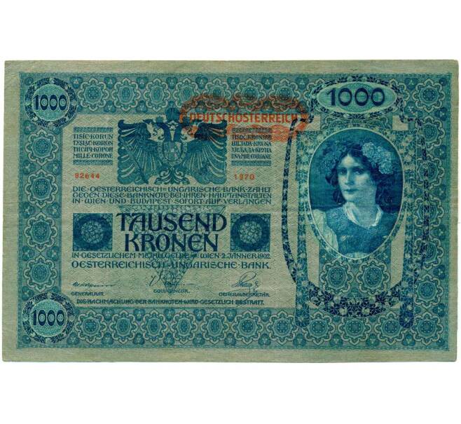 Банкнота 1000 крон 1919 года Австрия (Надпечатка на 1000 крон 1902 года) (Артикул: B2-13519) — Фото №1