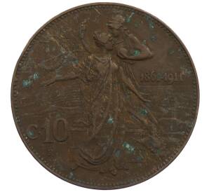 10 чентезимо 1911 года Италия «50 лет Королевству» — Фото №1