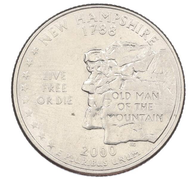 Монета 1/4 доллара (25 центов) 2000 года D США «Штаты и территории — Нью-Гэмпшир» (Артикул: K12-65264) — Фото №1