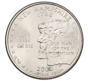 1/4 доллара (25 центов) 2000 года P США «Штаты и территории — Нью-Гэмпшир» — Фото №1