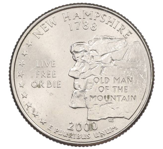 Монета 1/4 доллара (25 центов) 2000 года P США «Штаты и территории — Нью-Гэмпшир» (Артикул: K12-65278) — Фото №1