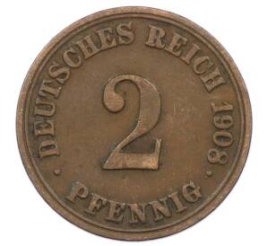2 пфеннига 1908 года A Германия — Фото №1
