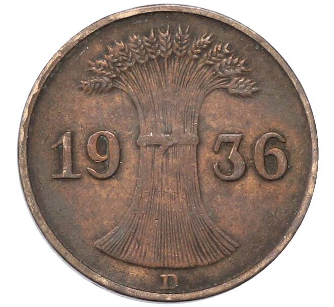 Монета 1 рейхспфенниг 1936 года D Германия (Артикул: M2-89009) — Фото №1