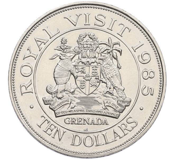 Монета 10 долларов 1985 года Гренада «Визит Королевы Елизаветы II» (Артикул: K12-66719) — Фото №1