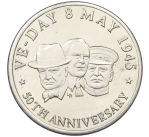 5 крон 1995 года Теркс и Кайкос «50 лет Победе — Сталин Черчилль Рузвельт» — Фото №1